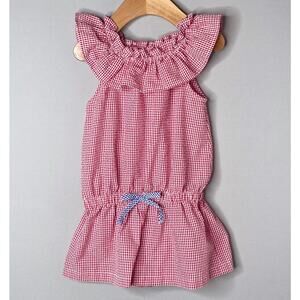 Kelly's Kids Red/White/Blue Gingham Seersucker Ruffle Collar Romper Girls 2 Yrs
